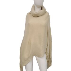 Young USA Cream Cowel Neck Fringed Poncho One Size NEW TAGS